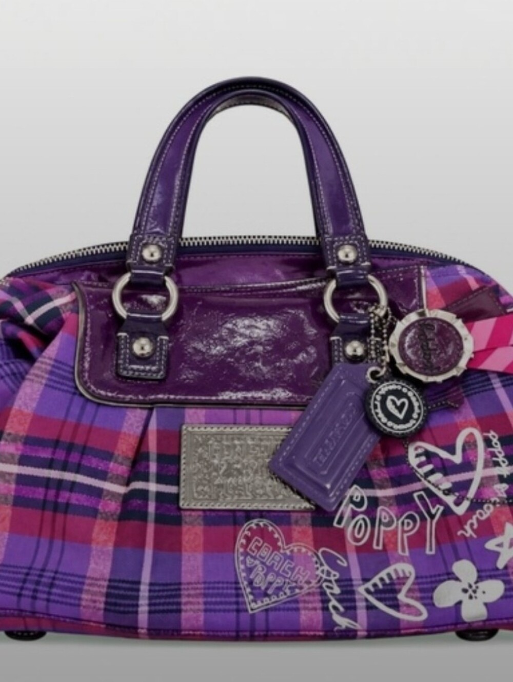 Coach Poppy Purple Plaid Poppy Satchel/ GORGEOUS/4 Hangtags/Like NEW